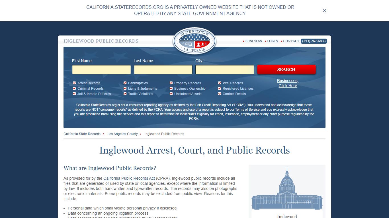 Inglewood Arrest and Public Records | California.StateRecords.org